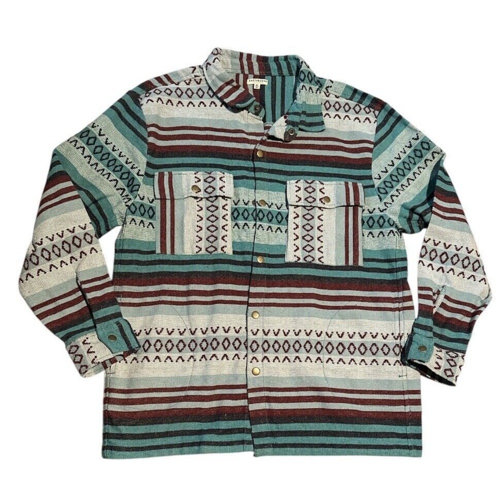 Earthbound Trading Co Aztec Womens XL Jacket Shirt Shacket Boho Southwest Canvas